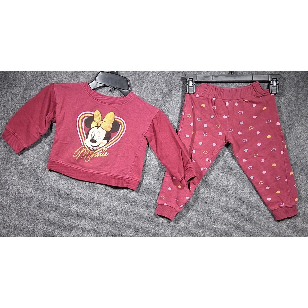 Disney Junior Minnie Mouse Todlr Girl 2pc Fleece Sweatshirt Jogger Set Maroon 3T